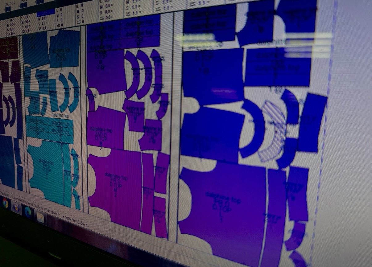 Digital garment pattern layout on screen